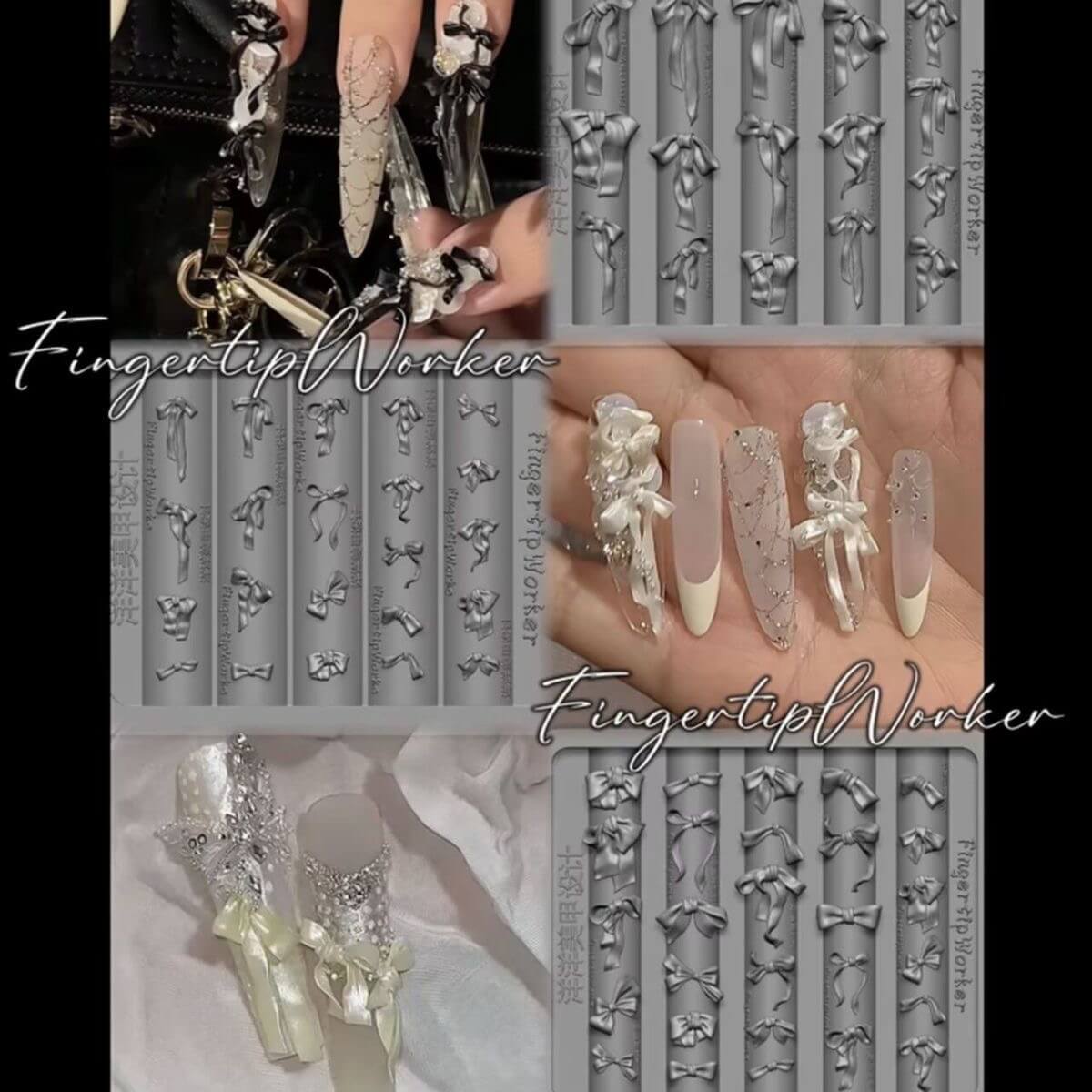 Ribbon bow silicone nail art mold for creating 3D bow designs