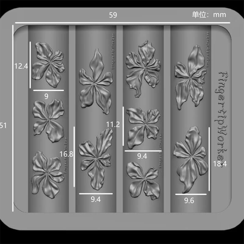 3D Flower Silicone Nail Mold – Embossed Floral Nail Art Mold