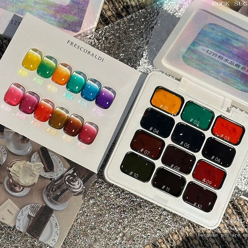 12-Color Transparent Jelly Ombre Gel Set – Crystal Candy Gradient Cushion Gel