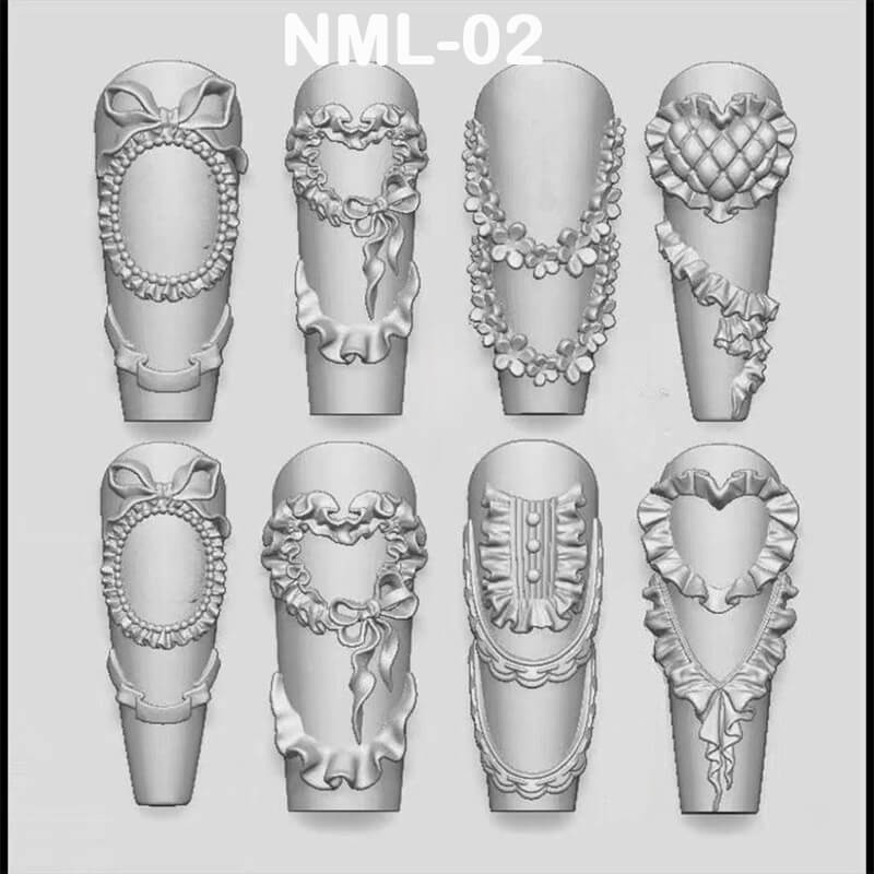 Floral edge nail art mold with intricate lace impressions captured in flexible silicone