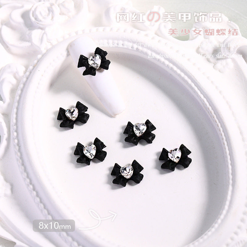Cute Bowknot Nail Ornament with Rhinestone Nail Accessory