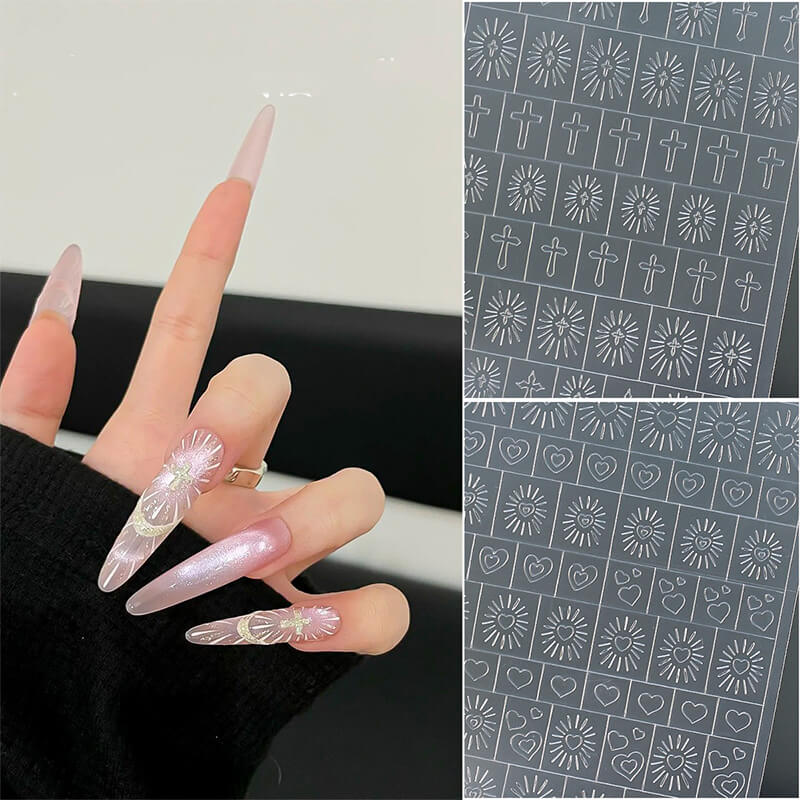 Sacred Heart & Cross Nail Stencil Stickers – Hollow Airbrush Nail Art Guides