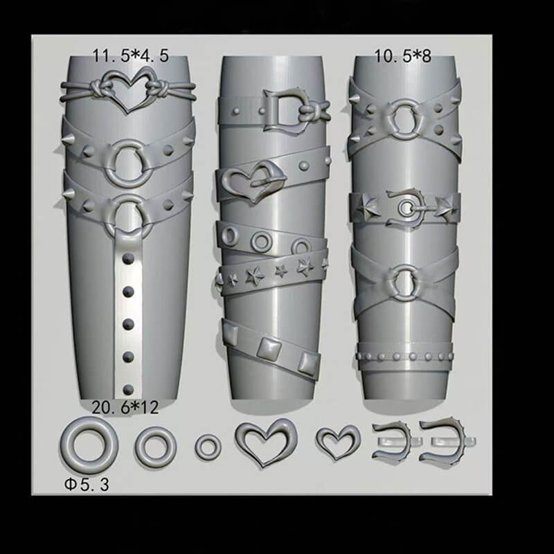 Belt buckle nail silicone mold featuring multiple buckle-shaped cavities in various sizes and styles