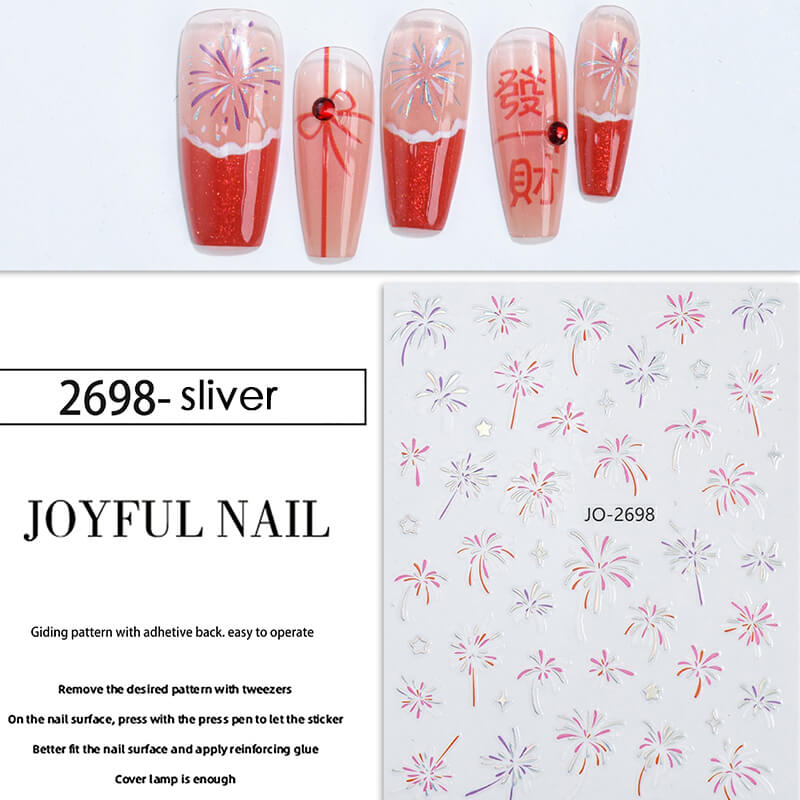 2025 New Fireworks Glod Sliver Nail Art Sitckers