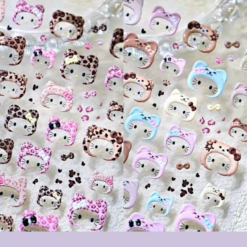 3D cartoon Kitty embossed nail stickers with cute cat head design