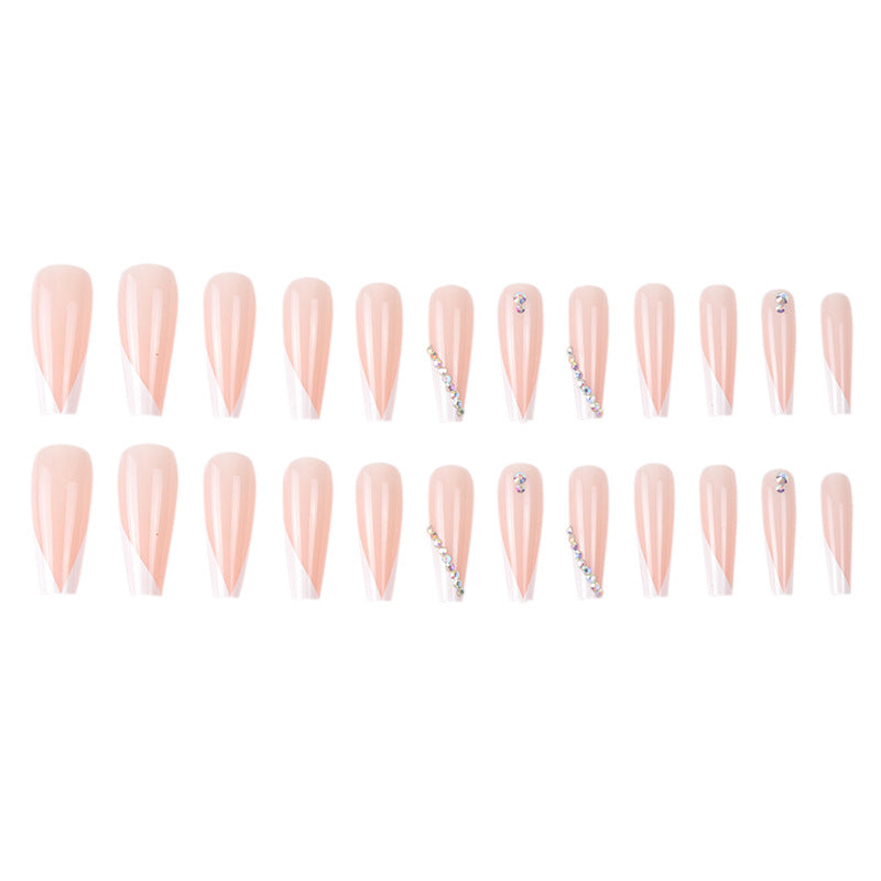 #61 Extra Length Coffin Shape Pink Diamond Fake Nail