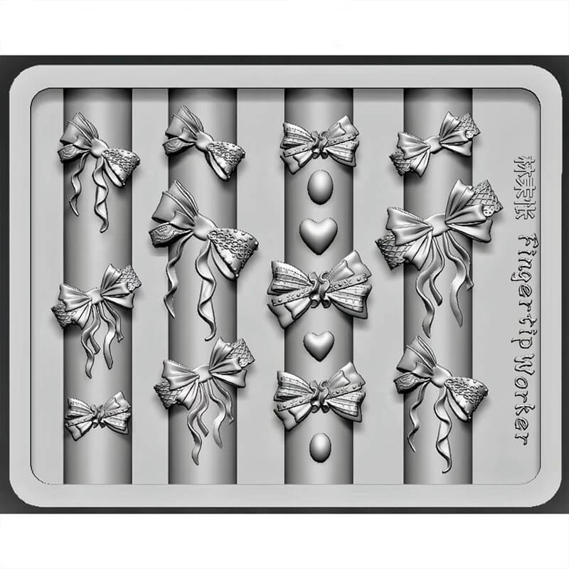 Close-up of silicone mold for bow nail art
