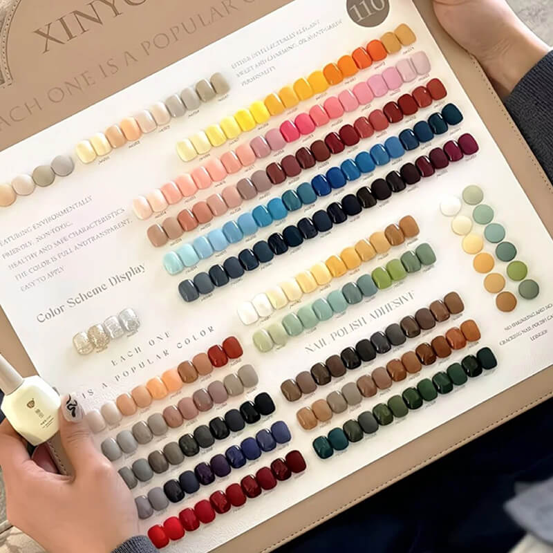 Color swatch chart with nail polish colors