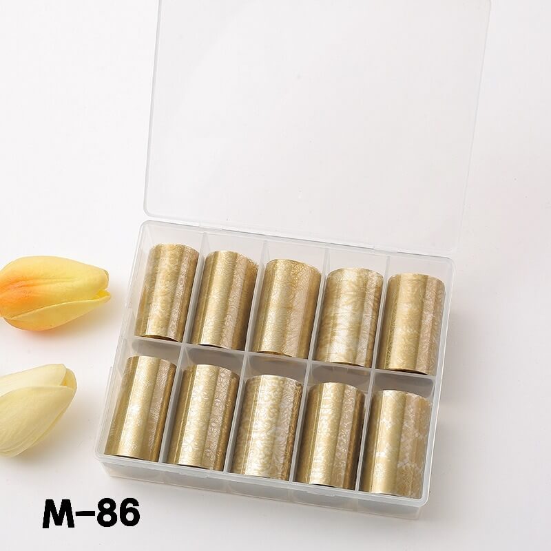 Essential galaxy nail foils: 10-roll starry sky foil paper set with moon and star designs.
