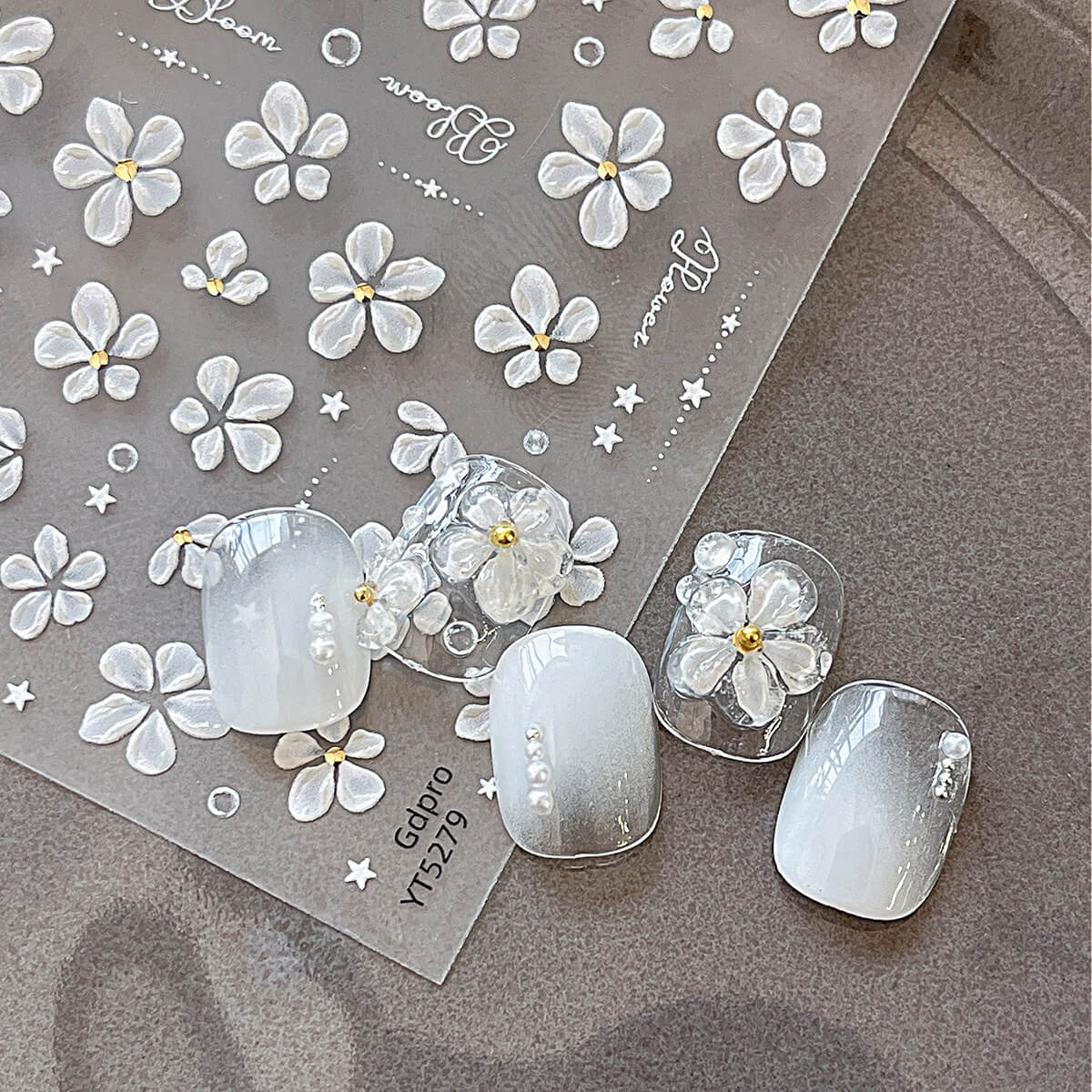 White Five-Petal Flower Nail Stickers – Floral Nail Art Decals
