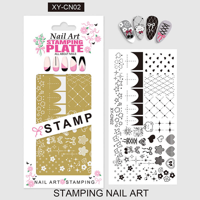Plaid Butterfly Comic French Animal Nail Stamping Plate – Multi-Pattern Nail Art Steel Plate