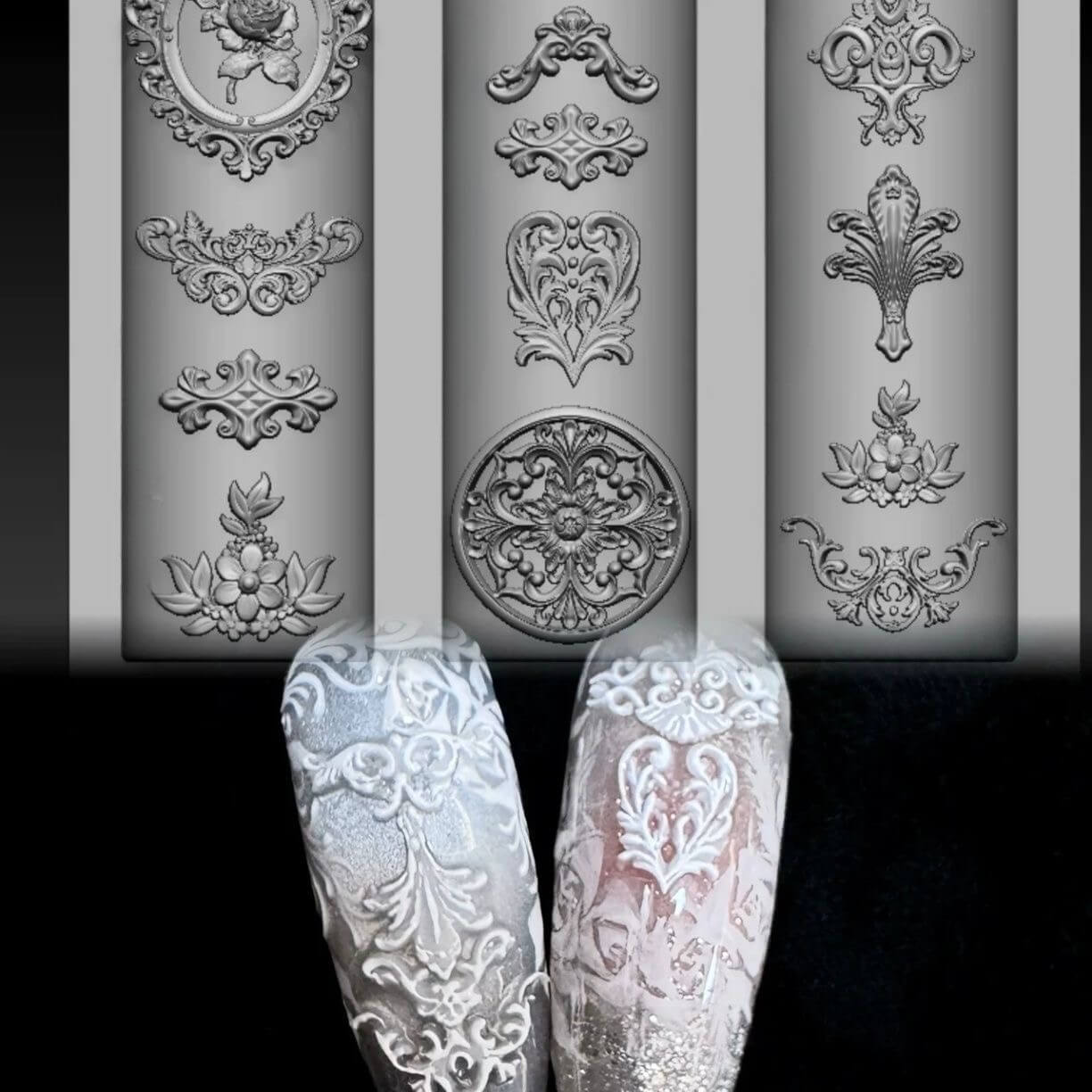 Baroque Royal Window Relief Silicone Nail ArtMold – 3D Ornate Nail Design Mold