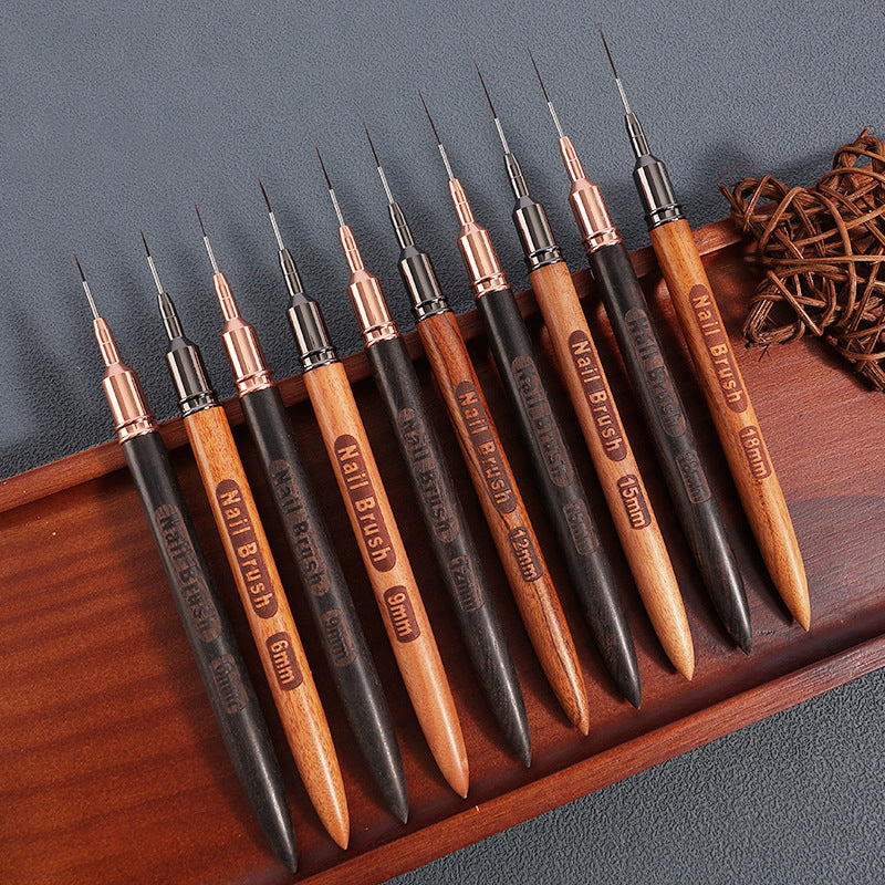 Ultra thin nail art liner brush – wooden painting tool for professional nail artists, perfect for detailed line work, French tips, and precision nail designs