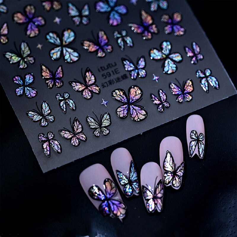 Holographic Sparkle Butterfly Nail Stickers – Shiny Nail Art Decals