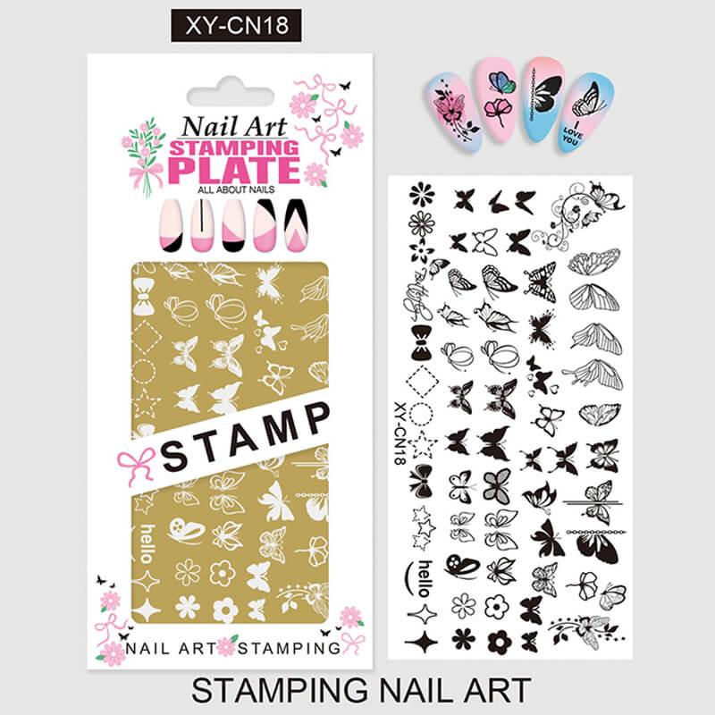 Plaid Butterfly Comic French Animal Nail Stamping Plate – Multi-Pattern Nail Art Steel Plate