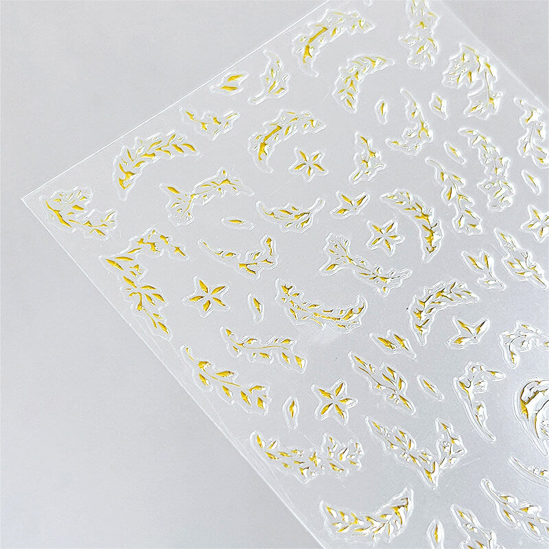 Golden Leaf Nail Art Sticker 3D Matellic Nail Decals