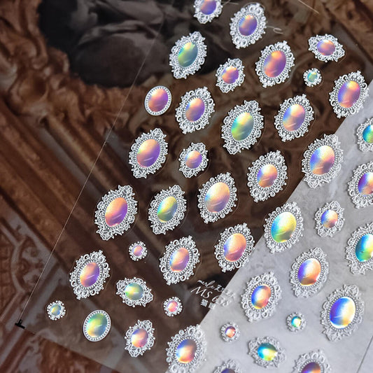 Retro cat eye aurora nail art stickers sheet with iridescent magnetic-effect designs