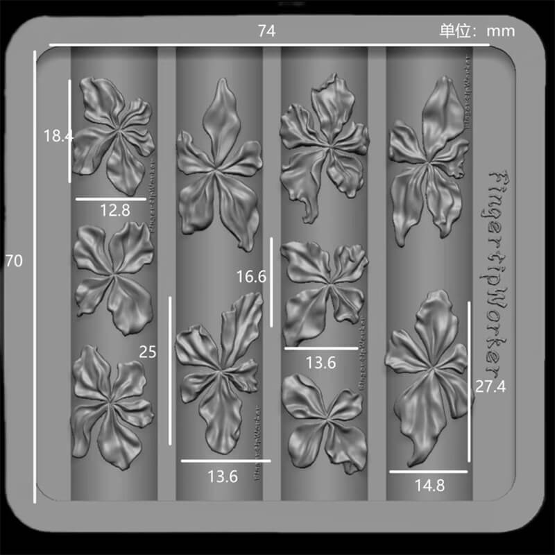 3D Flower Silicone Nail Mold – Embossed Floral Nail Art Mold