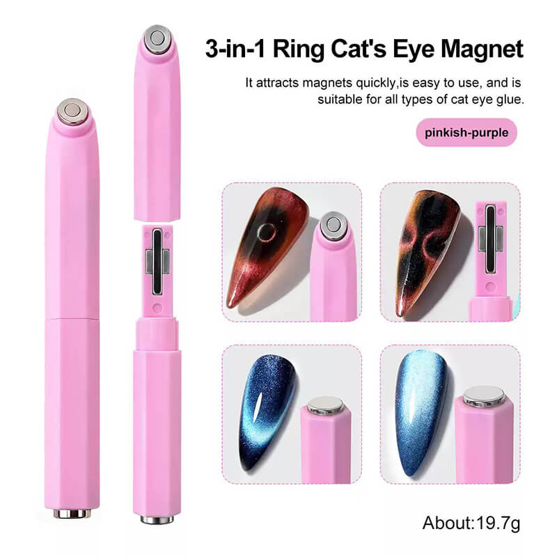 Multi-effect magnetic wand designed for spiral, line, and glow cat eye patterns.