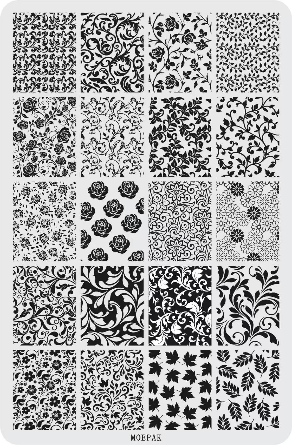 Floral & Botanical Nail Stamping Plate – Rose, Leaf & Ornamental Patterns (Pre-order)