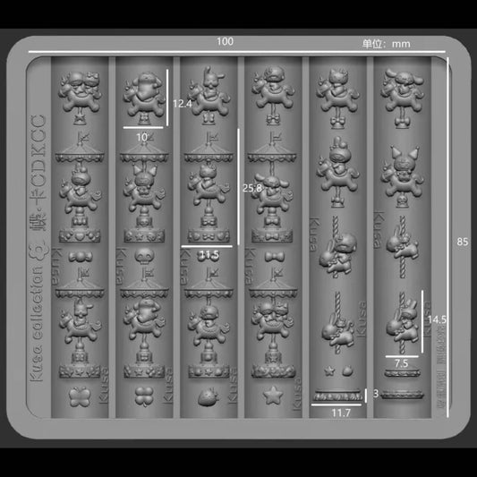 Carousel Unicorn Bunny Silicone Nail Art Mold – 3D Cute Fantasy Nail Design Mold