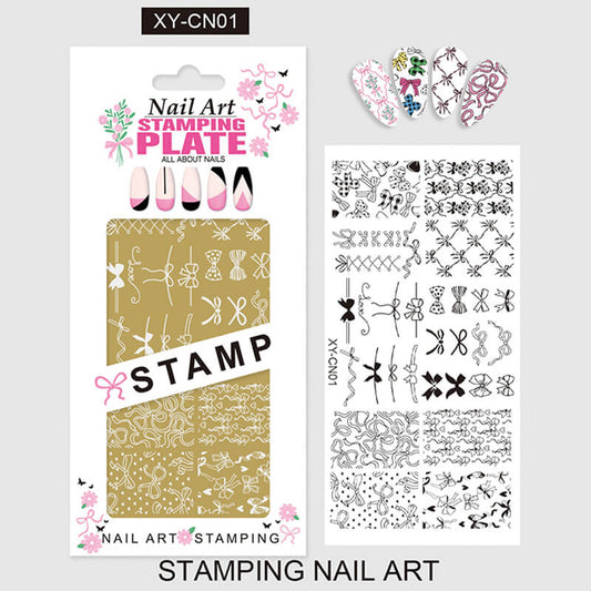 Plaid Butterfly Comic French Animal Nail Stamping Plate – Multi-Pattern Nail Art Steel Plate