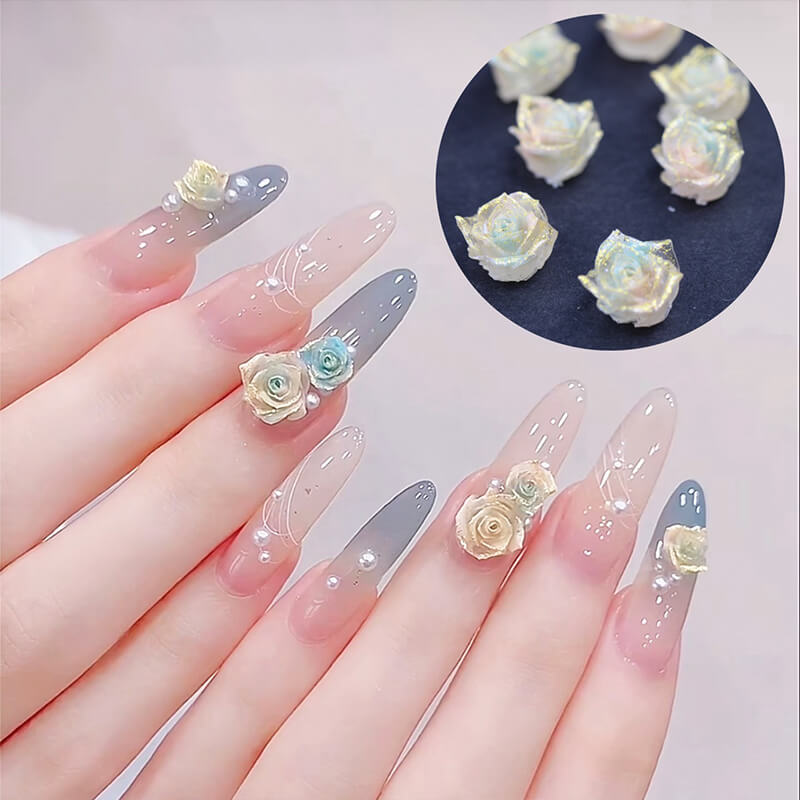 Gradient camellia nail art decals sheet with 50 delicate pink and white flower designs