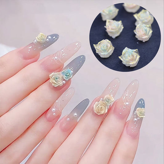 Gradient camellia nail art decals sheet with 50 delicate pink and white flower designs