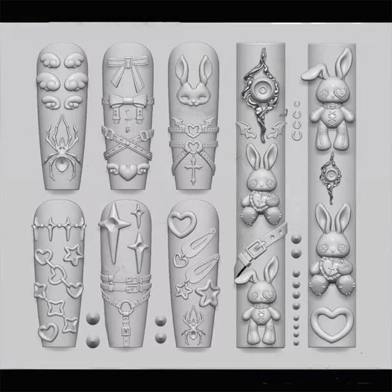 Kawaii punk rabbit nail mold for cute and edgy nail styles
