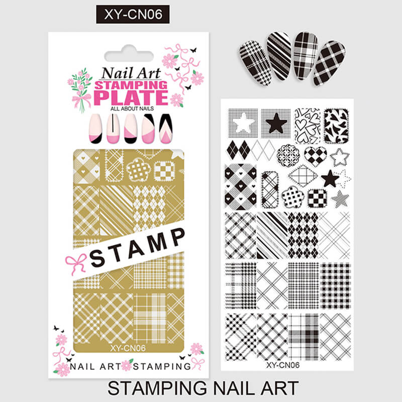 Plaid Butterfly Comic French Animal Nail Stamping Plate – Multi-Pattern Nail Art Steel Plate