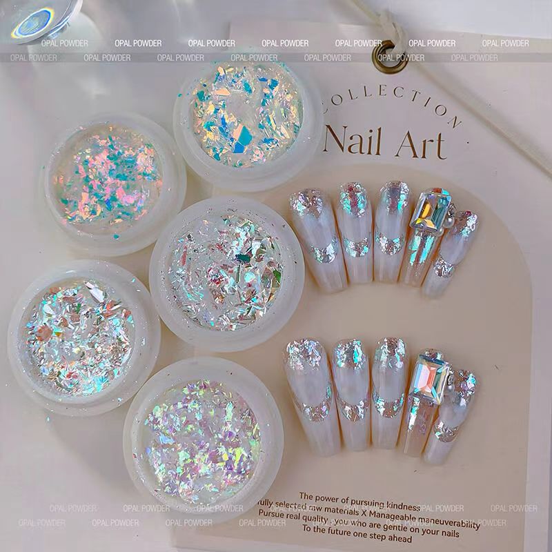 Aurora iridescent nail flakes with holographic sparkle effect