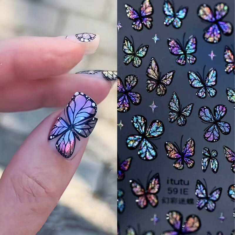 Holographic Sparkle Butterfly Nail Stickers – Shiny Nail Art Decals