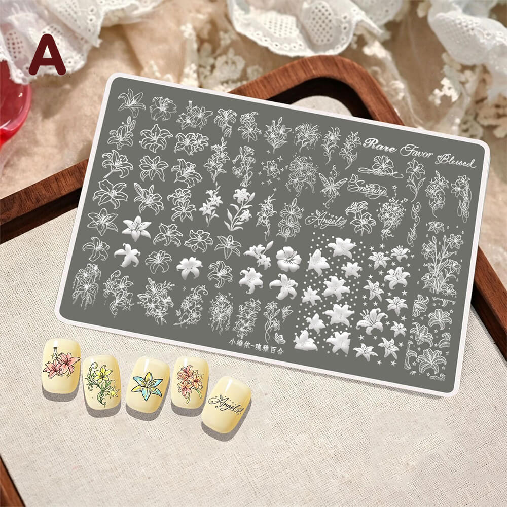 Lily Flower Nail Stamping Plate – Floral Nail Art Steel Plate