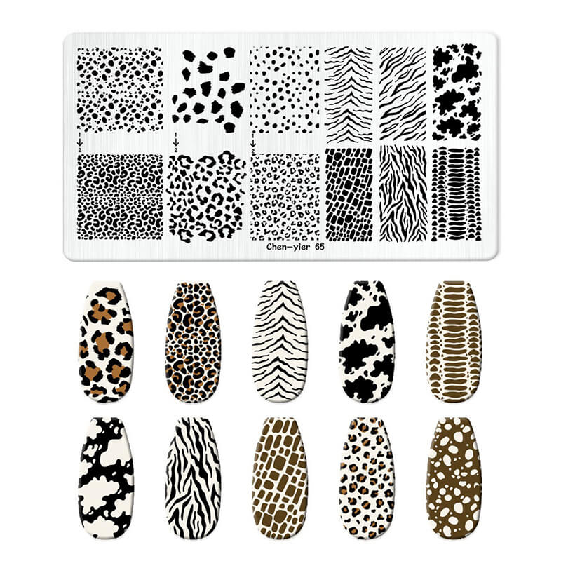 Geometric Leopard Denim Pattern Nail Stamping Plate – Multi-Design Nail Art Steel Plate With Arcylic Support Plate