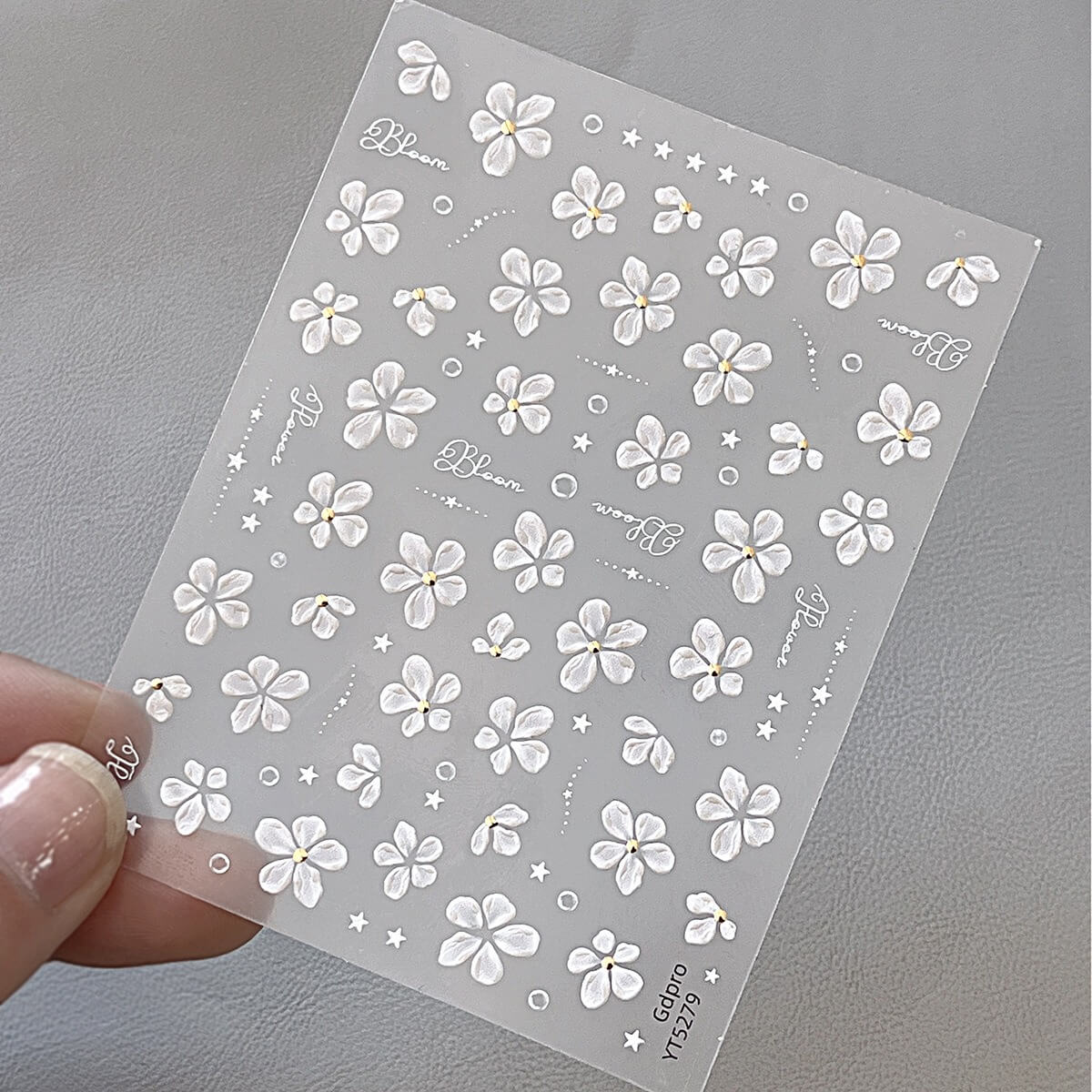 White Five-Petal Flower Nail Stickers – Floral Nail Art Decals