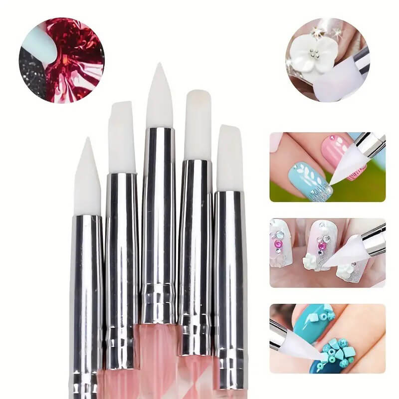 5Pcs dual-ended nail art sculpture pen set with 10 different tips for sculpting and dotting