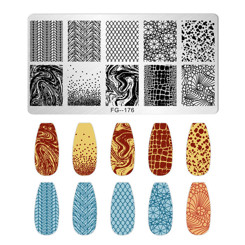Geometric Leopard Denim Pattern Nail Stamping Plate – Multi-Design Nail Art Steel Plate With Arcylic Support Plate