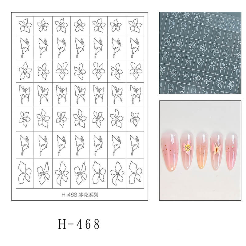 Nail art design sheet with flower butterfly patterns