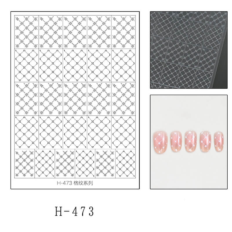 Nail art design sheet with geometric plaid pattern 