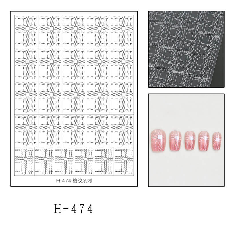 Nail art design sheet with geometric pattern nail art stickers.