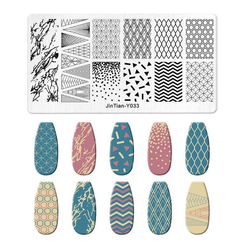Geometric Leopard Denim Pattern Nail Stamping Plate – Multi-Design Nail Art Steel Plate With Arcylic Support Plate