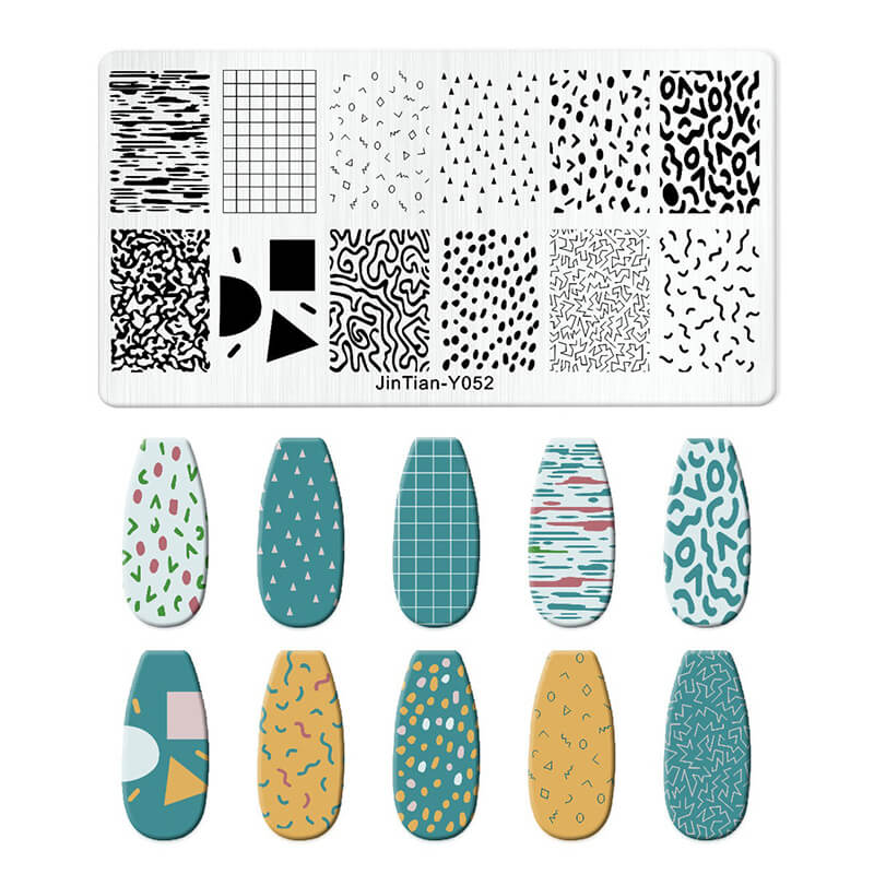 Geometric Leopard Denim Pattern Nail Stamping Plate – Multi-Design Nail Art Steel Plate With Arcylic Support Plate