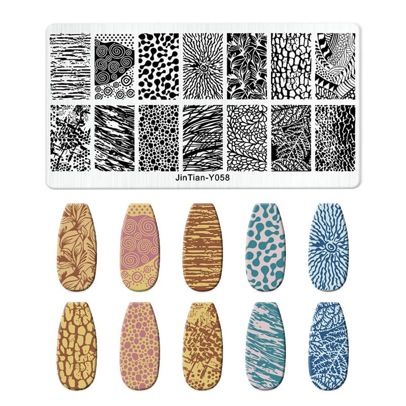 Geometric Leopard Denim Pattern Nail Stamping Plate – Multi-Design Nail Art Steel Plate With Arcylic Support Plate