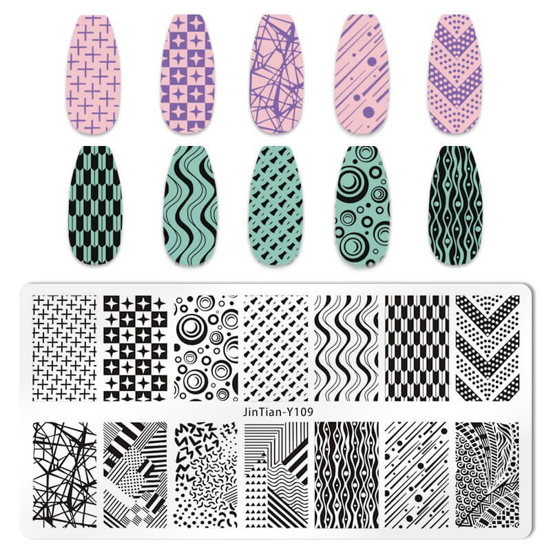Geometric Leopard Denim Pattern Nail Stamping Plate – Multi-Design Nail Art Steel Plate With Arcylic Support Plate