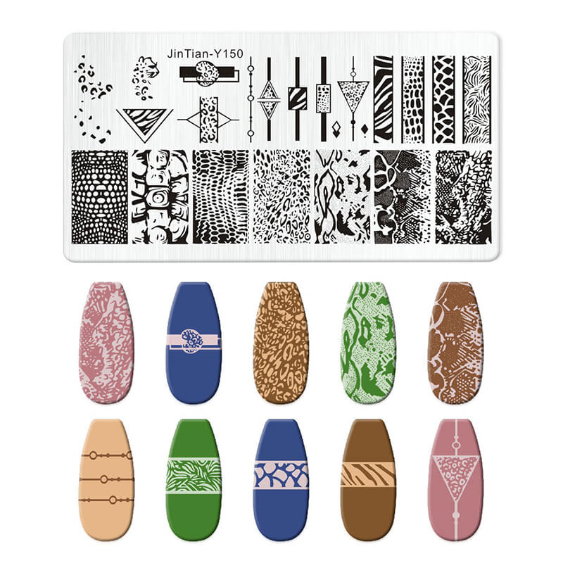 Geometric Leopard Denim Pattern Nail Stamping Plate – Multi-Design Nail Art Steel Plate With Arcylic Support Plate