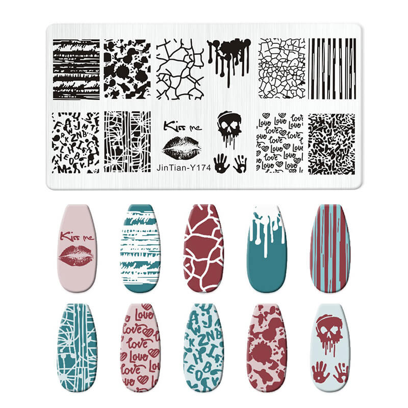 Geometric Leopard Denim Pattern Nail Stamping Plate – Multi-Design Nail Art Steel Plate With Arcylic Support Plate