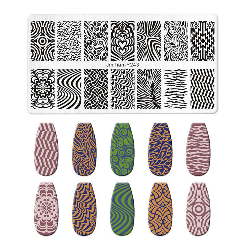 Geometric Leopard Denim Pattern Nail Stamping Plate – Multi-Design Nail Art Steel Plate With Arcylic Support Plate