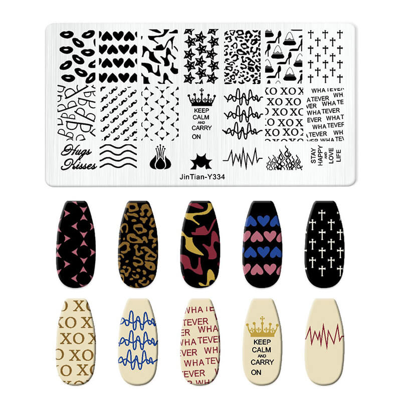 Geometric Leopard Denim Pattern Nail Stamping Plate – Multi-Design Nail Art Steel Plate With Arcylic Support Plate