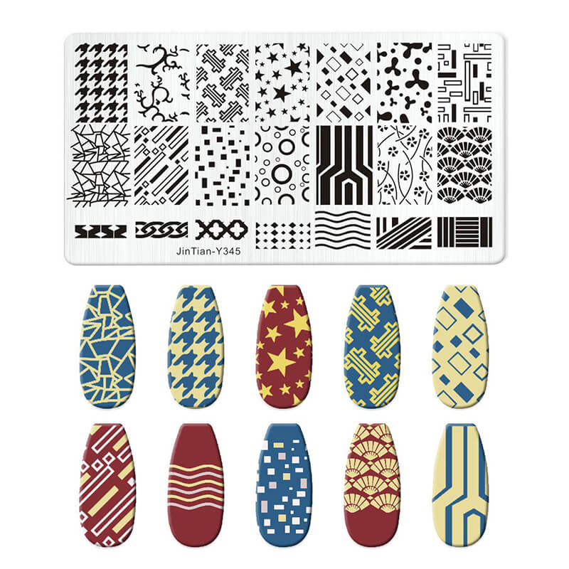 Geometric Leopard Denim Pattern Nail Stamping Plate – Multi-Design Nail Art Steel Plate With Arcylic Support Plate