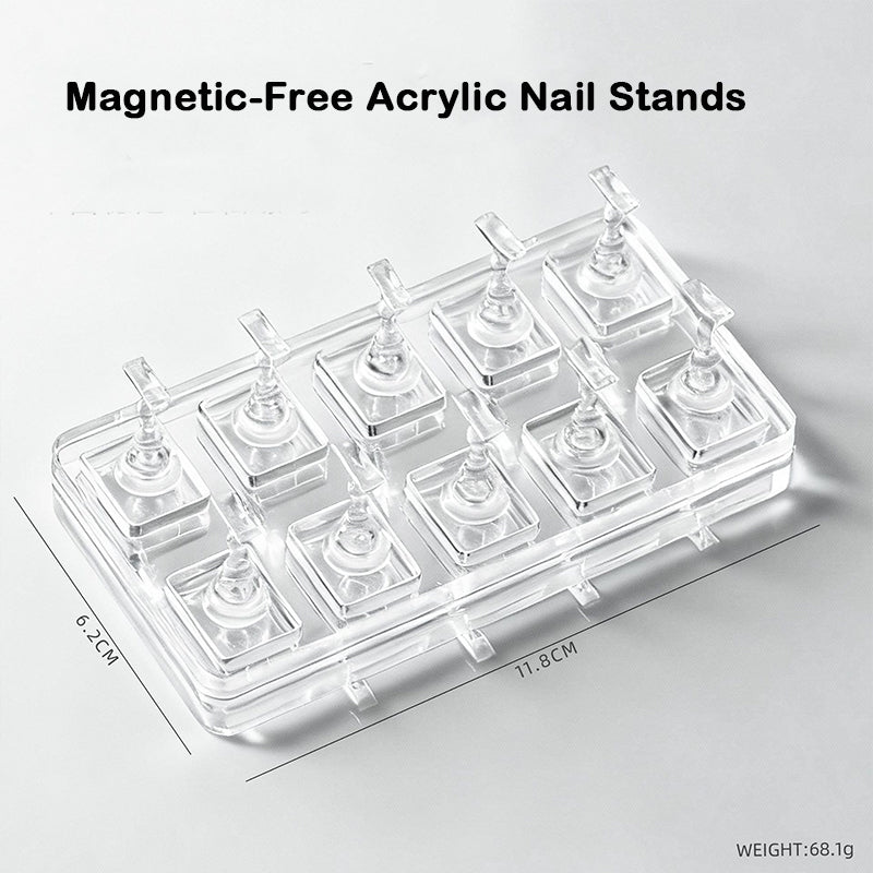 Acrylic nail display stand with non-magnetic fingers—ideal for cat eye gel artists and magnetic nail photography.